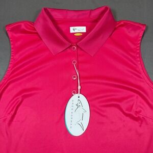 Greg Norman Play Dry Women Sleeveless Polo Shirt Large Pink Peplum Hem Golf Gear